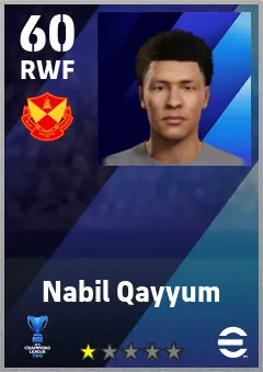 Nabil Qayyum eFootball 2026 player card — 60 OVR RWF