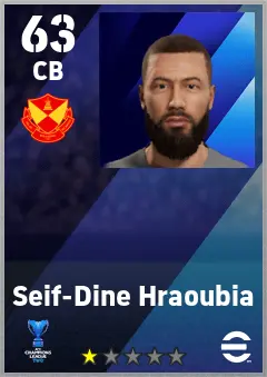 Seif-Dine Hraoubia eFootball 2026 player card — 63 OVR CB