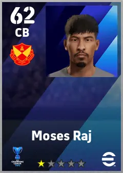 Moses Raj eFootball 2026 player card — 62 OVR CB