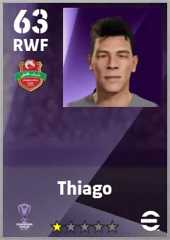 Thiago eFootball 2026 player card — 63 OVR RWF