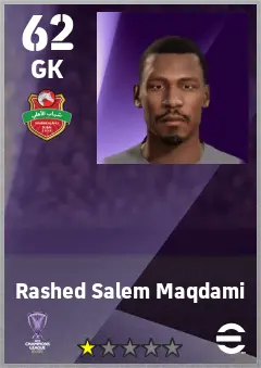 Rashed Salem Maqdami eFootball 2026 player card — 62 OVR GK