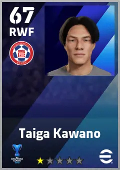 Taiga Kawano eFootball 2026 player card — 67 OVR RWF