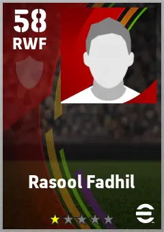 Rasool Fadhil eFootball 2026 player card — 58 OVR RWF