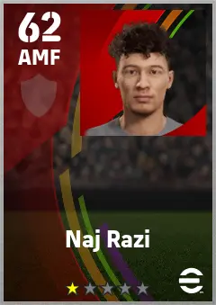 Naj Razi eFootball 2026 player card — 62 OVR AMF