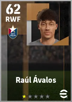 Raul Avalos eFootball 2026 player card — 62 OVR RWF