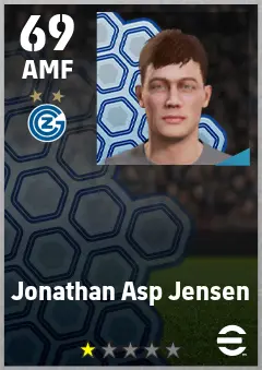 Jonathan Asp Jensen eFootball 2026 player card — 69 OVR AMF