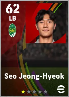 Seo Jeong-Hyeok eFootball 2026 player card — 62 OVR LB