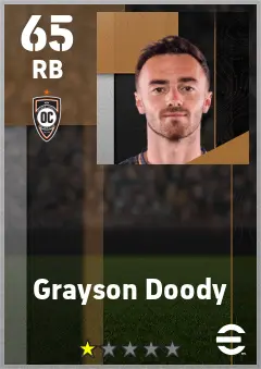 Grayson Doody eFootball 2026 player card — 65 OVR RB