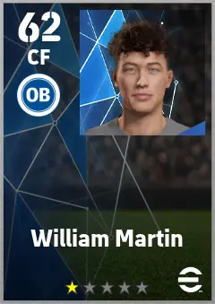 William Martin eFootball 2026 player card — 62 OVR CF