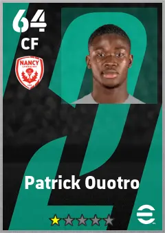 Patrick Ouotro eFootball 2026 player card — 64 OVR CF
