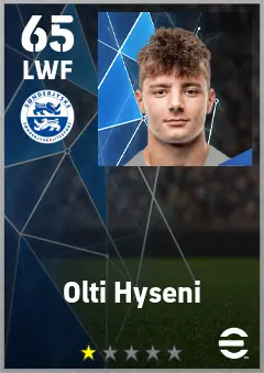 Olti Hyseni eFootball 2026 player card — 65 OVR LWF