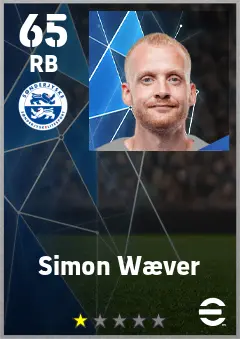 Simon Waever eFootball 2026 player card — 65 OVR RB