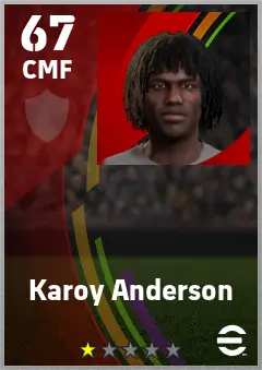 Karoy Anderson eFootball 2026 player card — 67 OVR CMF
