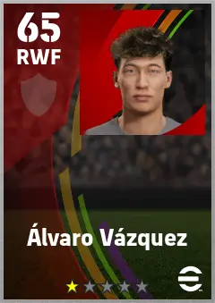 Alvaro Vazquez eFootball 2026 player card — 65 OVR RWF