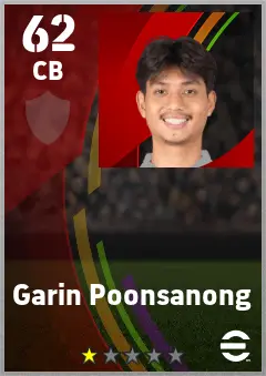 Garin Poonsanong eFootball 2026 player card — 62 OVR CB