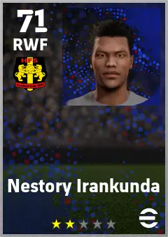 Nestory Irankunda eFootball 2026 player card — 71 OVR RWF
