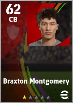Braxton Montgomery eFootball 2026 player card — 62 OVR CB