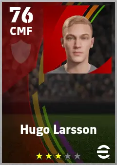 Hugo Larsson eFootball 2026 player card — 76 OVR CMF