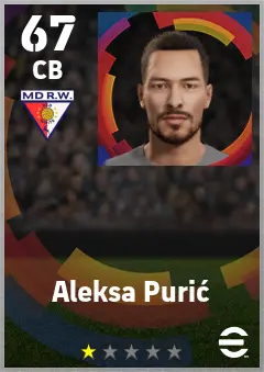 Aleksa Puric eFootball 2026 player card — 67 OVR CB