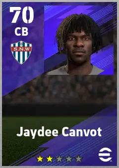 Jaydee Canvot eFootball 2026 player card — 70 OVR CB