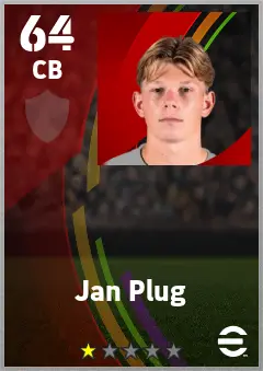 Jan Plug eFootball 2026 player card — 64 OVR CB