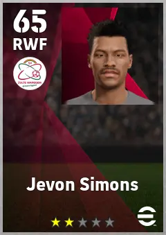 Jevon Simons eFootball 2026 player card, 65 OVR RWF