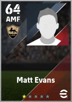 Matt Evans eFootball 2026 player card — 64 OVR AMF