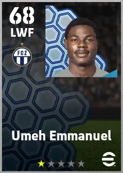Umeh Emmanuel eFootball 2026 player card — 68 OVR LWF