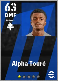 Alpha Toure eFootball 2026 player card — 63 OVR DMF