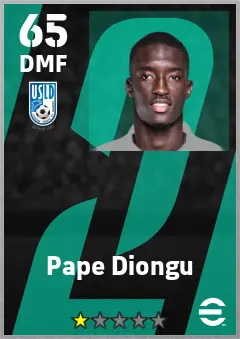 Pape Diongu eFootball 2026 player card — 65 OVR DMF