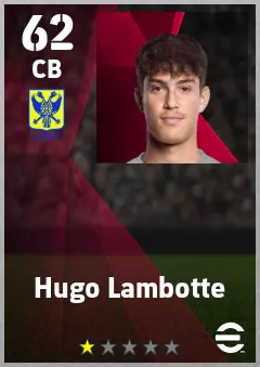 Hugo Lambotte eFootball 2026 player card — 62 OVR CB