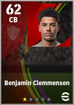 Benjamin Clemmensen eFootball 2026 player card — 62 OVR CB