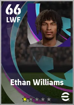 Ethan Williams eFootball 2026 player card — 66 OVR LWF