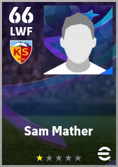 Sam Mather eFootball 2026 player card — 66 OVR LWF