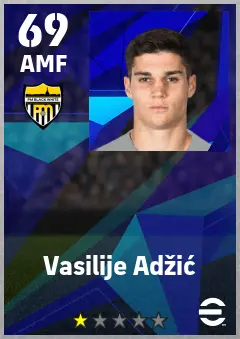 Vasilije Adzic eFootball 2026 player card — 69 OVR AMF