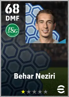 Behar Neziri eFootball 2026 player card — 68 OVR DMF