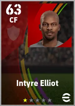 Intyre Elliot eFootball 2026 player card — 63 OVR CF