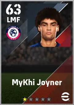MyKhi Joyner eFootball 2026 player card — 63 OVR LMF
