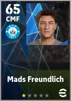 Mads Freundlich eFootball 2026 player card — 65 OVR CMF