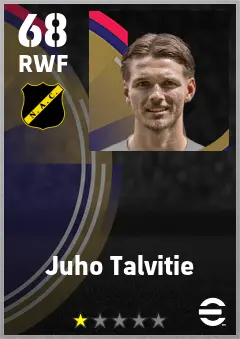 Juho Talvitie eFootball 2026 player card — 68 OVR RWF