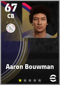 Aaron Bouwman eFootball 2026 player card — 67 OVR CB