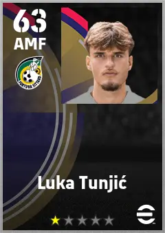 Luka Tunjic eFootball 2026 player card — 63 OVR AMF