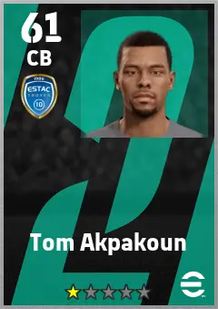 Tom Akpakoun eFootball 2026 player card — 61 OVR CB