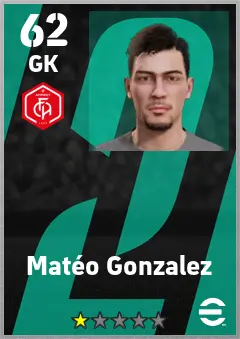 Mateo Gonzalez eFootball 2026 player card — 62 OVR GK
