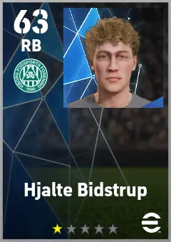 Hjalte Bidstrup eFootball 2026 player card — 63 OVR RB