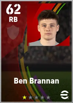 Ben Brannan eFootball 2026 player card — 62 OVR RB