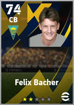 Felix Bacher eFootball 2026 player card — 74 OVR CB