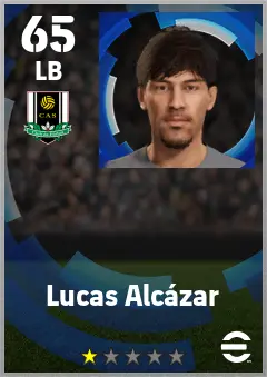 Lucas Alcazar eFootball 2026 player card — 65 OVR LB