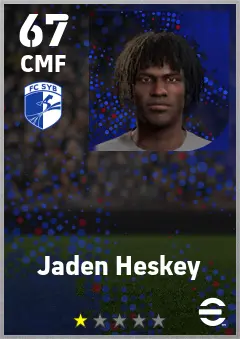 Jaden Heskey eFootball 2026 player card — 67 OVR CMF