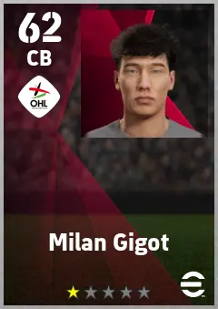 Milan Gigot eFootball 2026 player card — 62 OVR CB